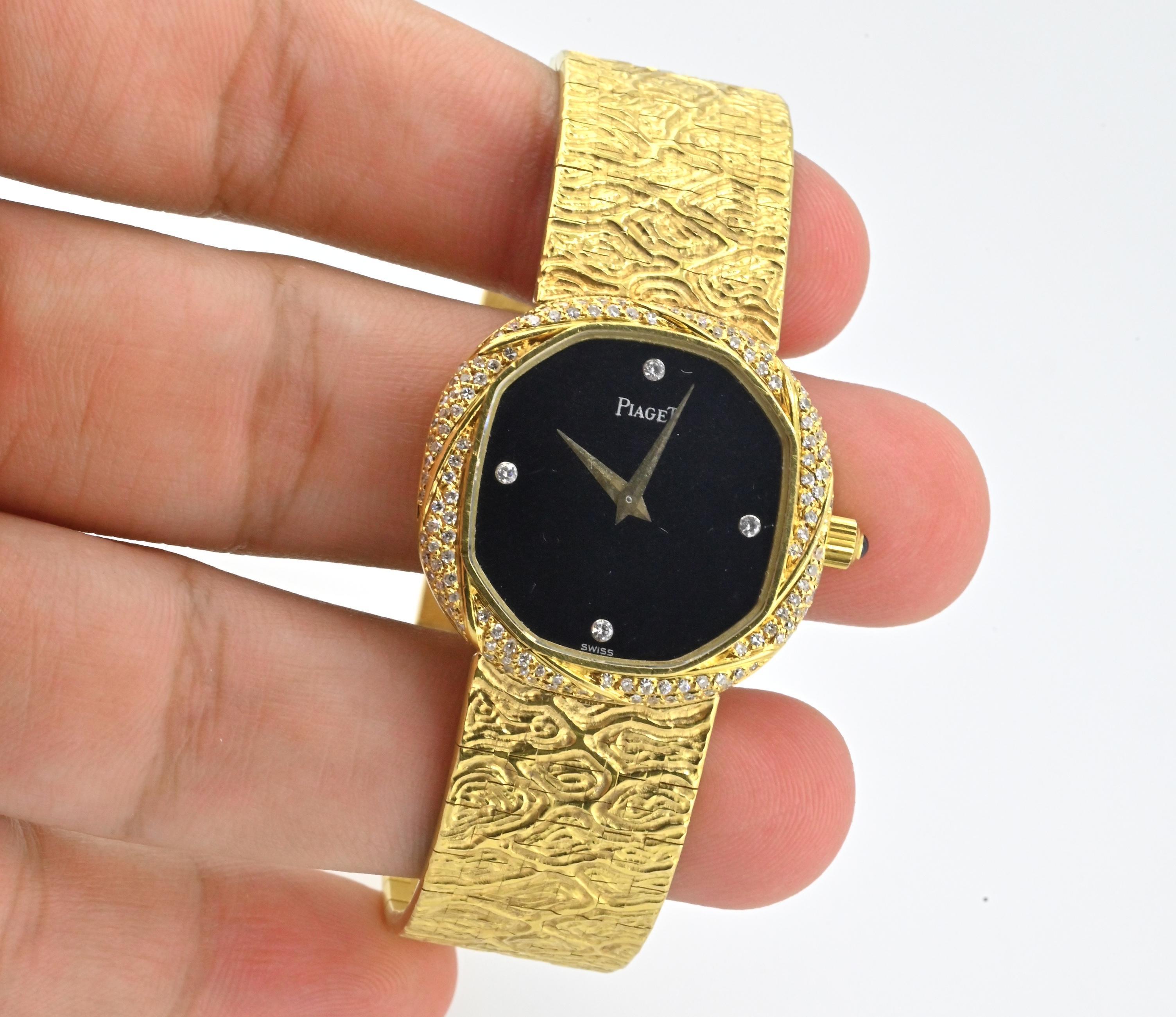 18K Yellow Gold Piaget Watch Diamond Bezel 73.14 Grams 18.1 CM Diamond Dial For Sale 8