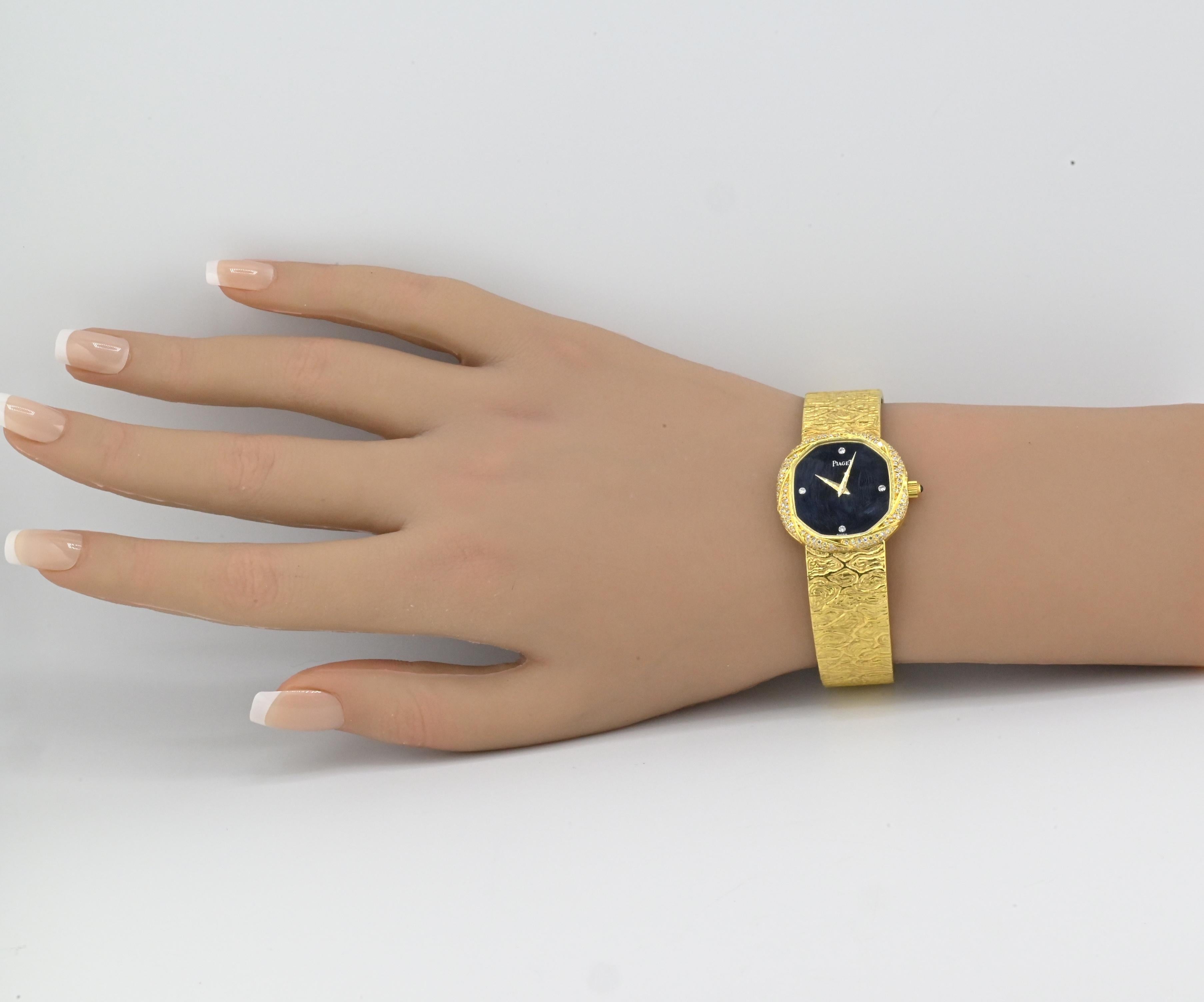 Round Cut 18K Yellow Gold Piaget Watch Diamond Bezel 73.14 Grams 18.1 CM Diamond Dial For Sale