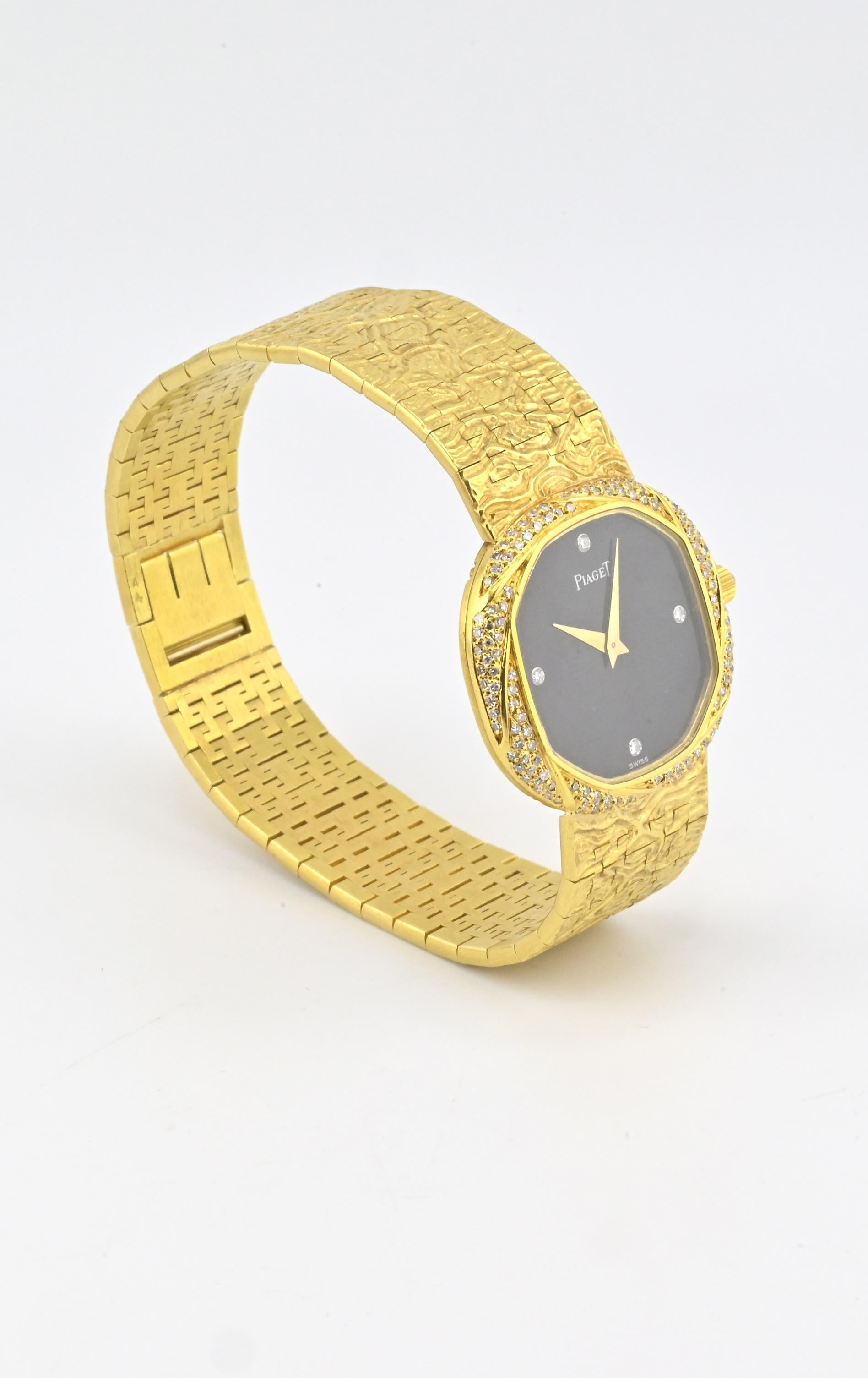 18K Yellow Gold Piaget Watch Diamond Bezel 73.14 Grams 18.1 CM Diamond Dial In Good Condition For Sale In Media, PA