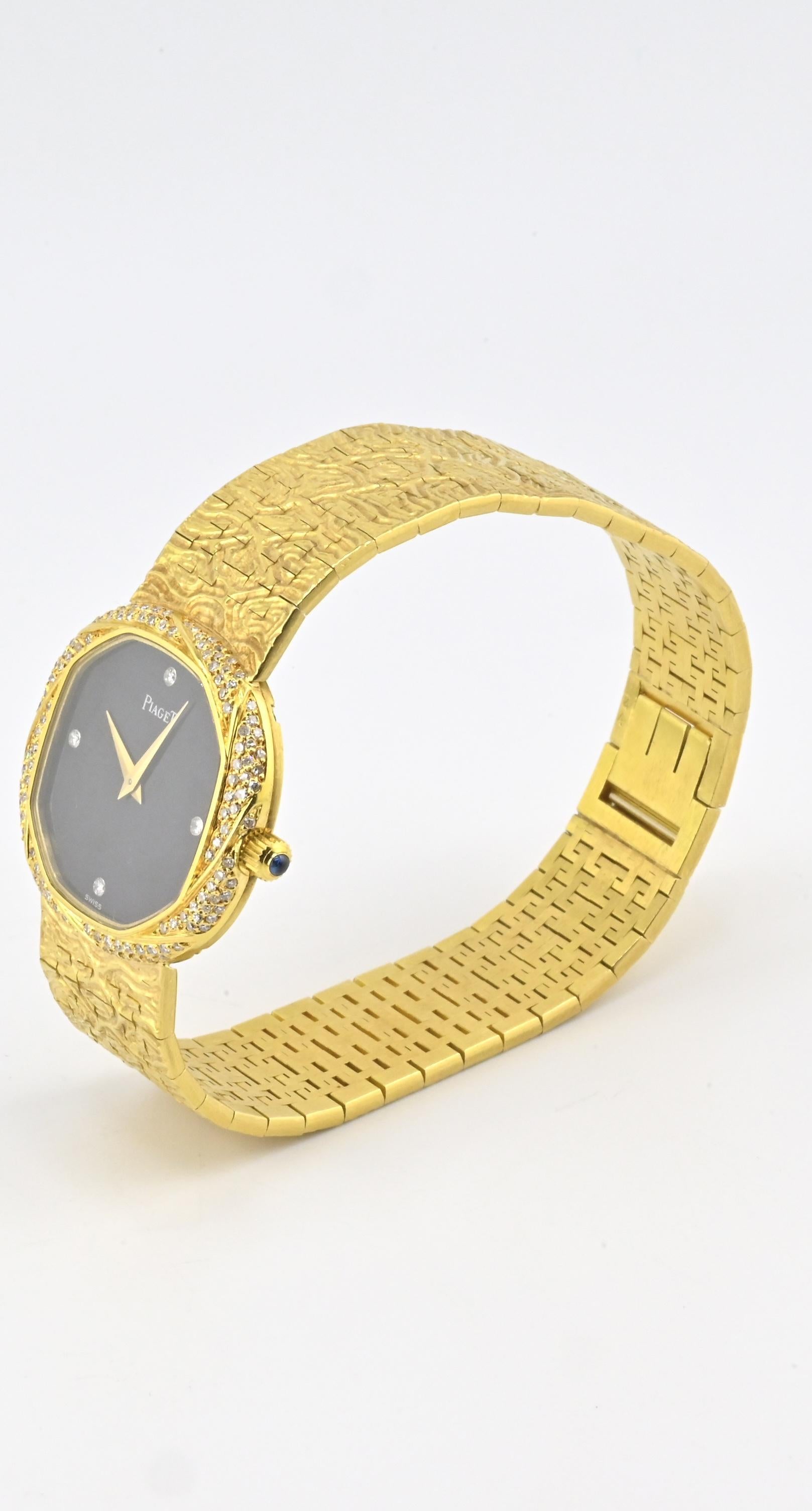 Women's or Men's 18K Yellow Gold Piaget Watch Diamond Bezel 73.14 Grams 18.1 CM Diamond Dial For Sale