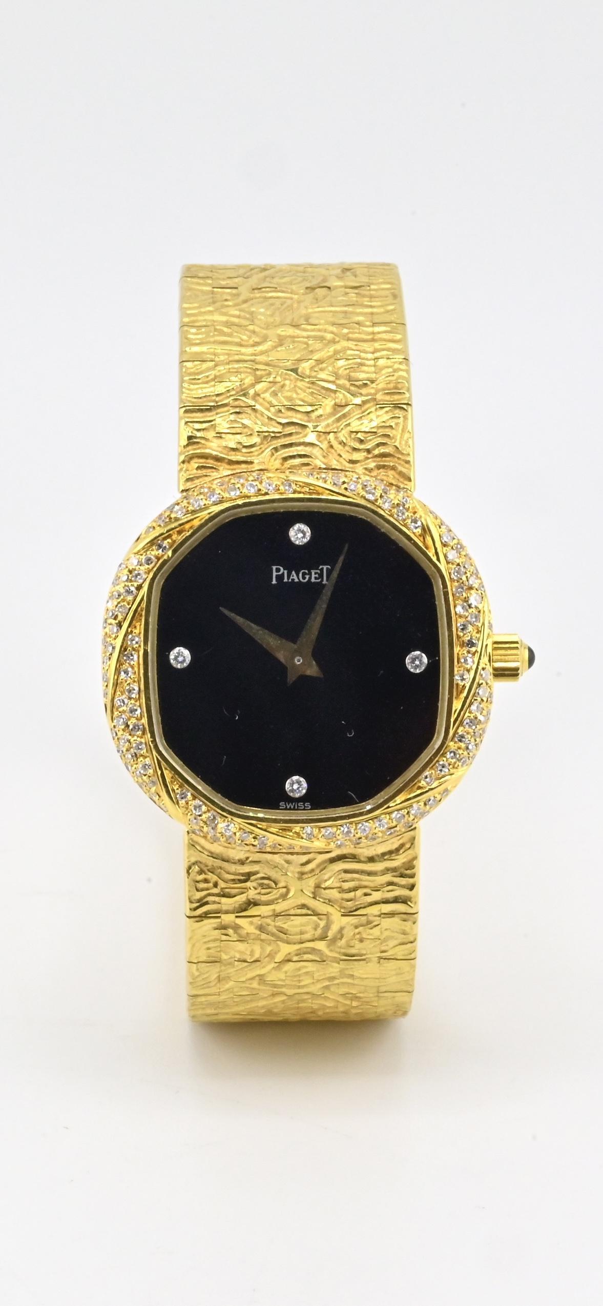 18K Yellow Gold Piaget Watch Diamond Bezel 73.14 Grams 18.1 CM Diamond Dial For Sale 1