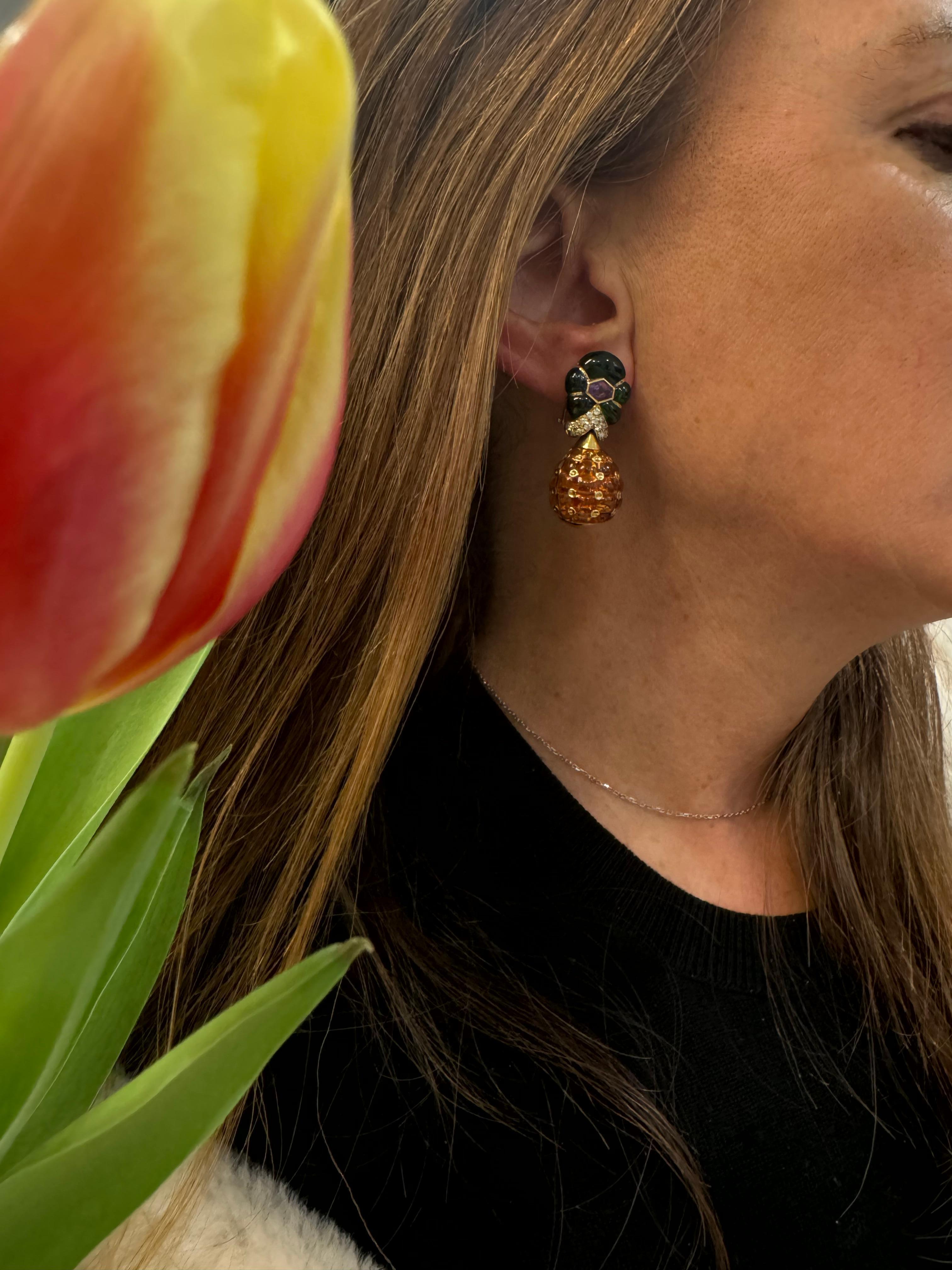 18K Yellow Gold Pineapple Clip-On Earrings For Sale 1