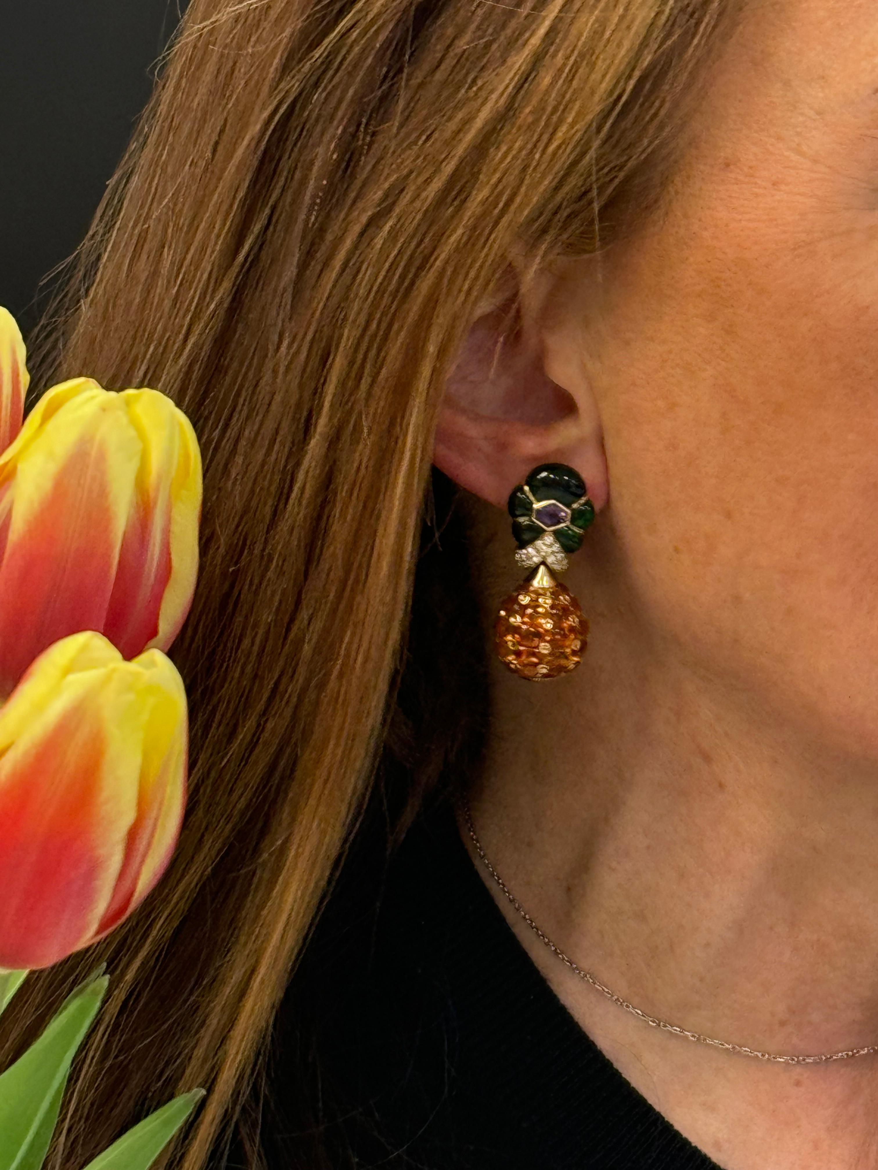 18K Yellow Gold Pineapple Clip-On Earrings For Sale 2
