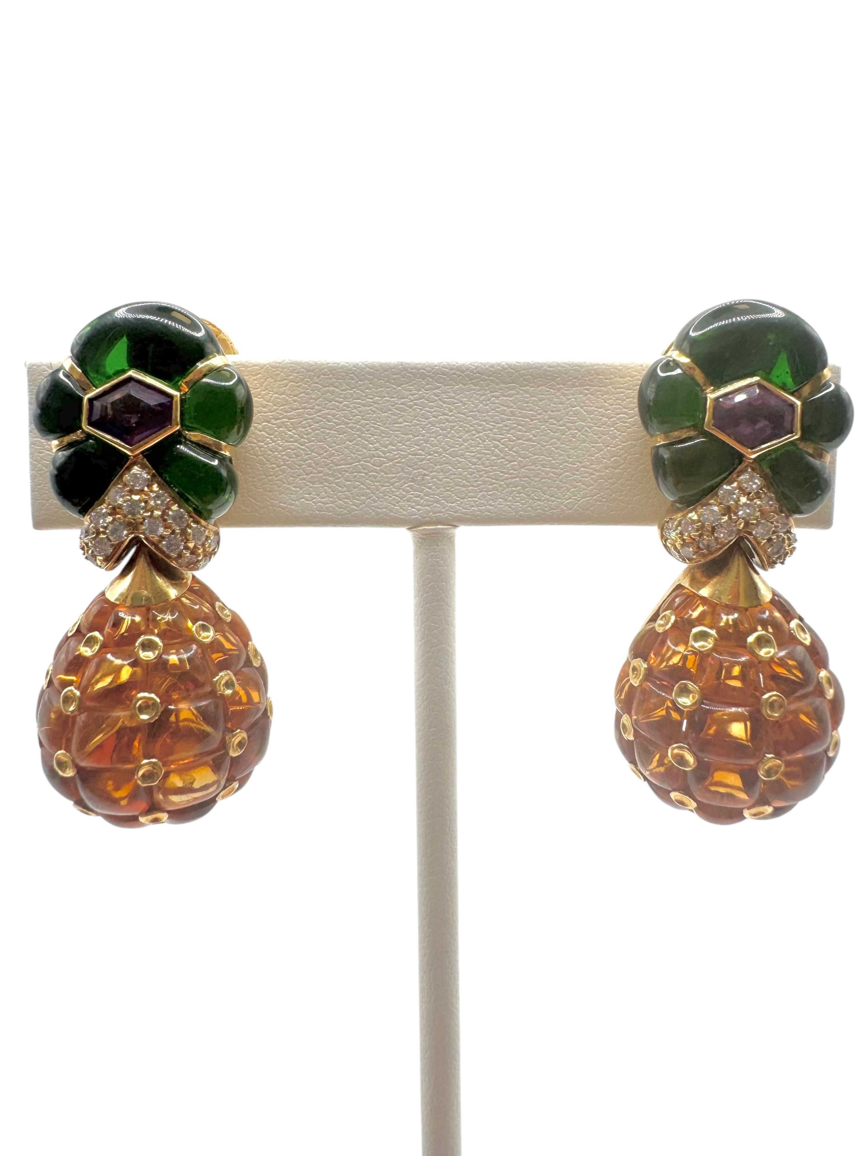 18K Yellow Gold Pineapple Clip-On Earrings For Sale 4