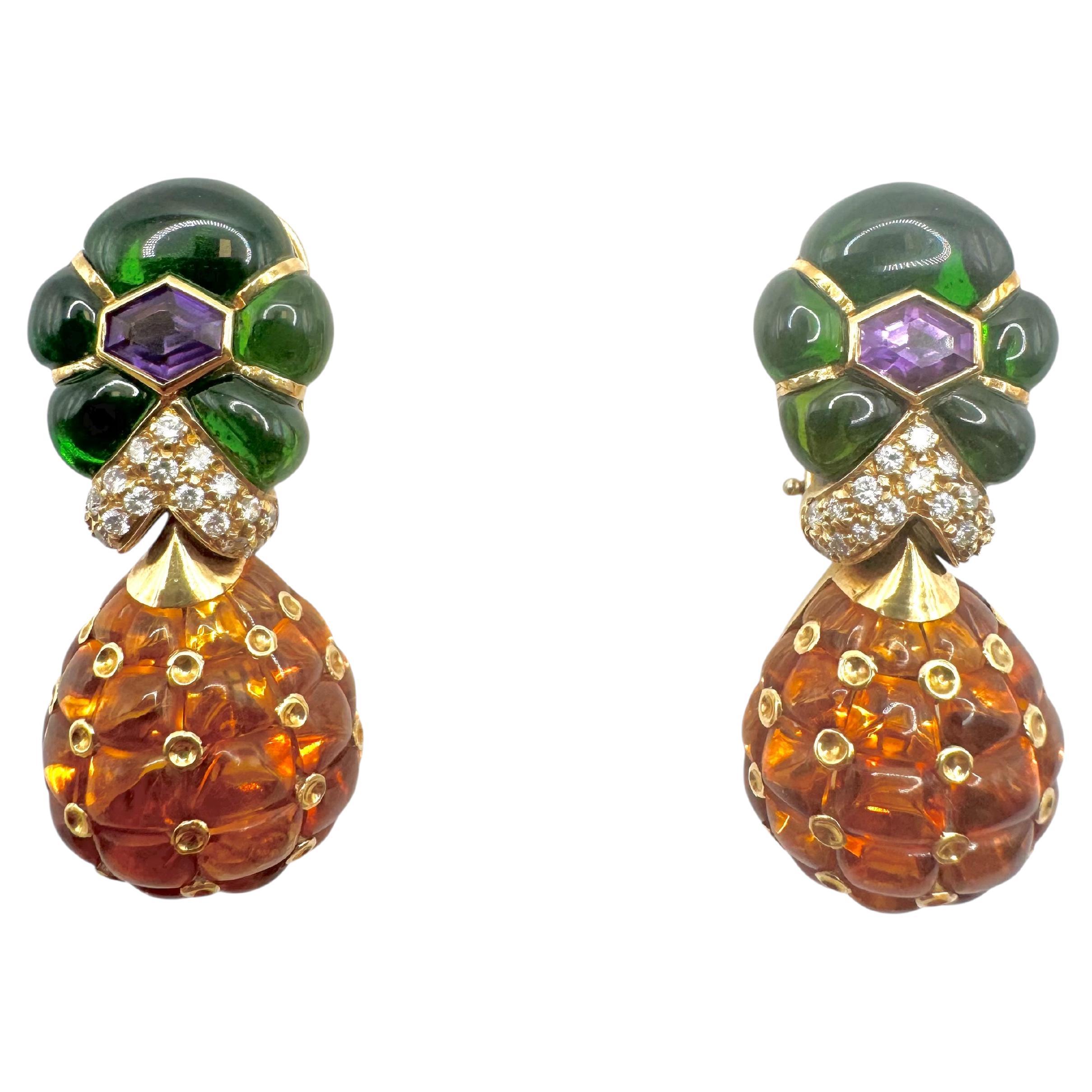 18K Yellow Gold Pineapple Clip-On Earrings