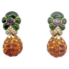 18K Yellow Gold Pineapple Clip-On Earrings