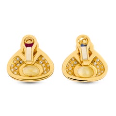 18K Yellow Gold Pink, Blue and Yellow Sapphire and Diamond Earrings
