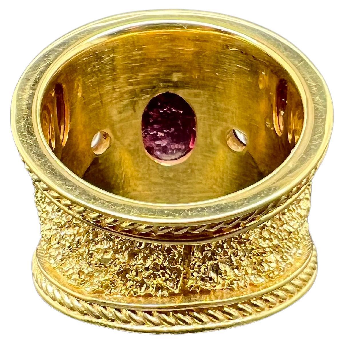 Contemporary 18k Yellow Gold Pink Cabochon Tourmaline Wild Ring with Diamonds For Sale