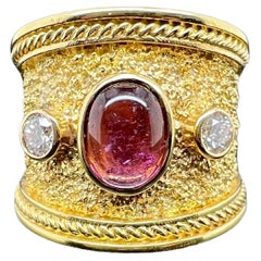 18k Yellow Gold Pink Cabochon Tourmaline Wild Ring with Diamonds