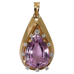 18K Yellow Gold Pink Kunzite and Diamond Pendant 13.3g