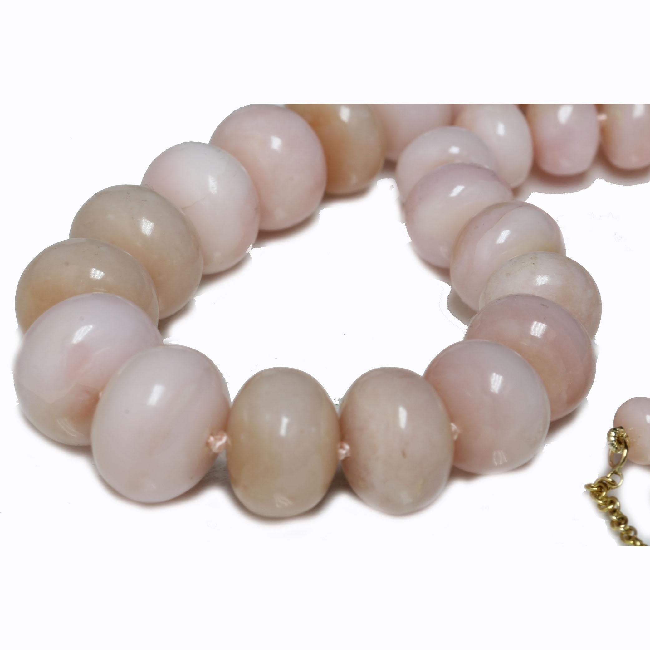 Statement-Halskette aus 18 Karat Gelbgold mit rosa Opalperlen 15,5 - 6,5 mm 19