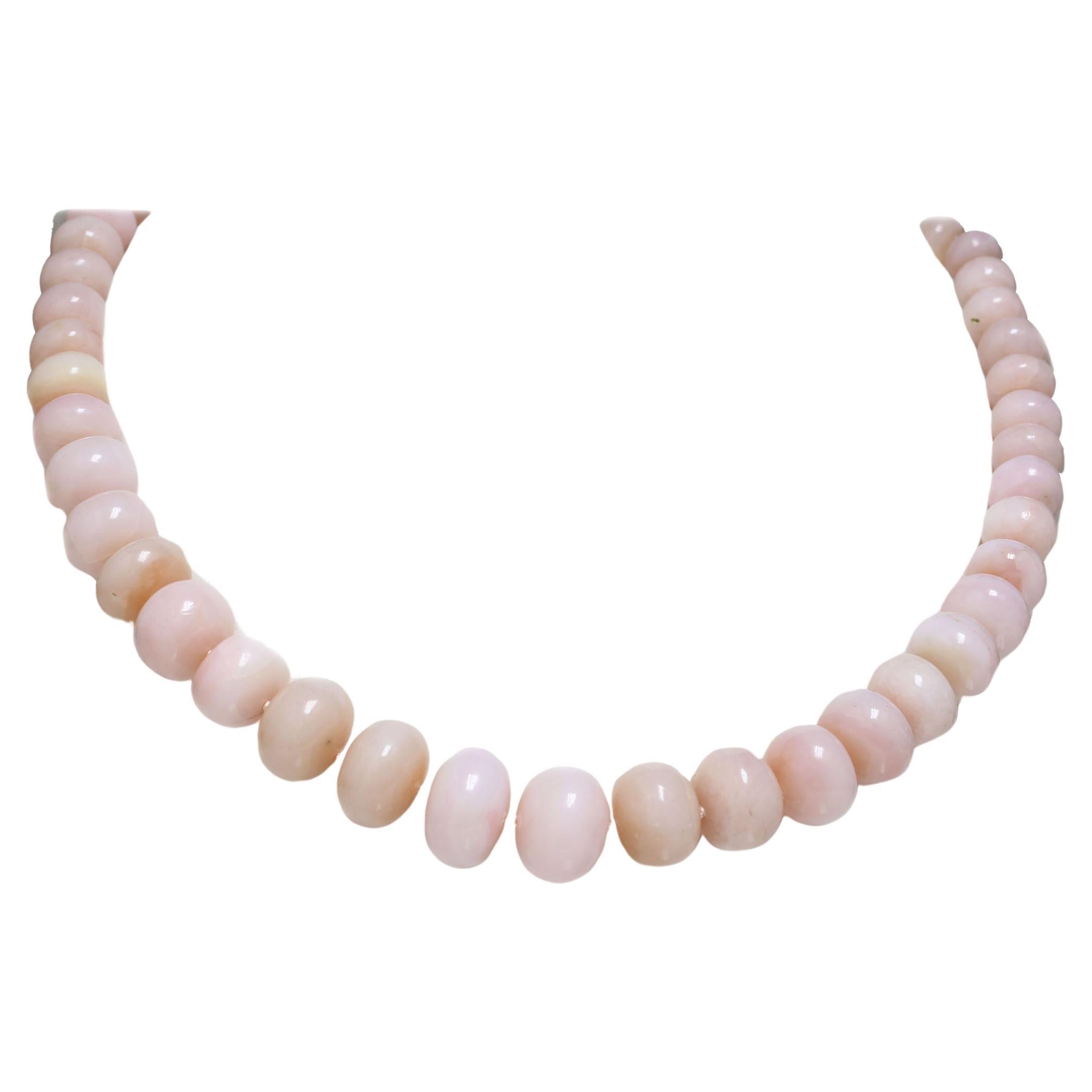 Statement-Halskette aus 18 Karat Gelbgold mit rosa Opalperlen 15,5 - 6,5 mm 19" im Angebot