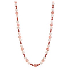 18K Yellow Gold Pink, Red, and White Coral Bead Necklace