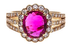 18k Yellow Gold Pink Sapphire and Diamond Cluster Ring, App. 0.47 TCW