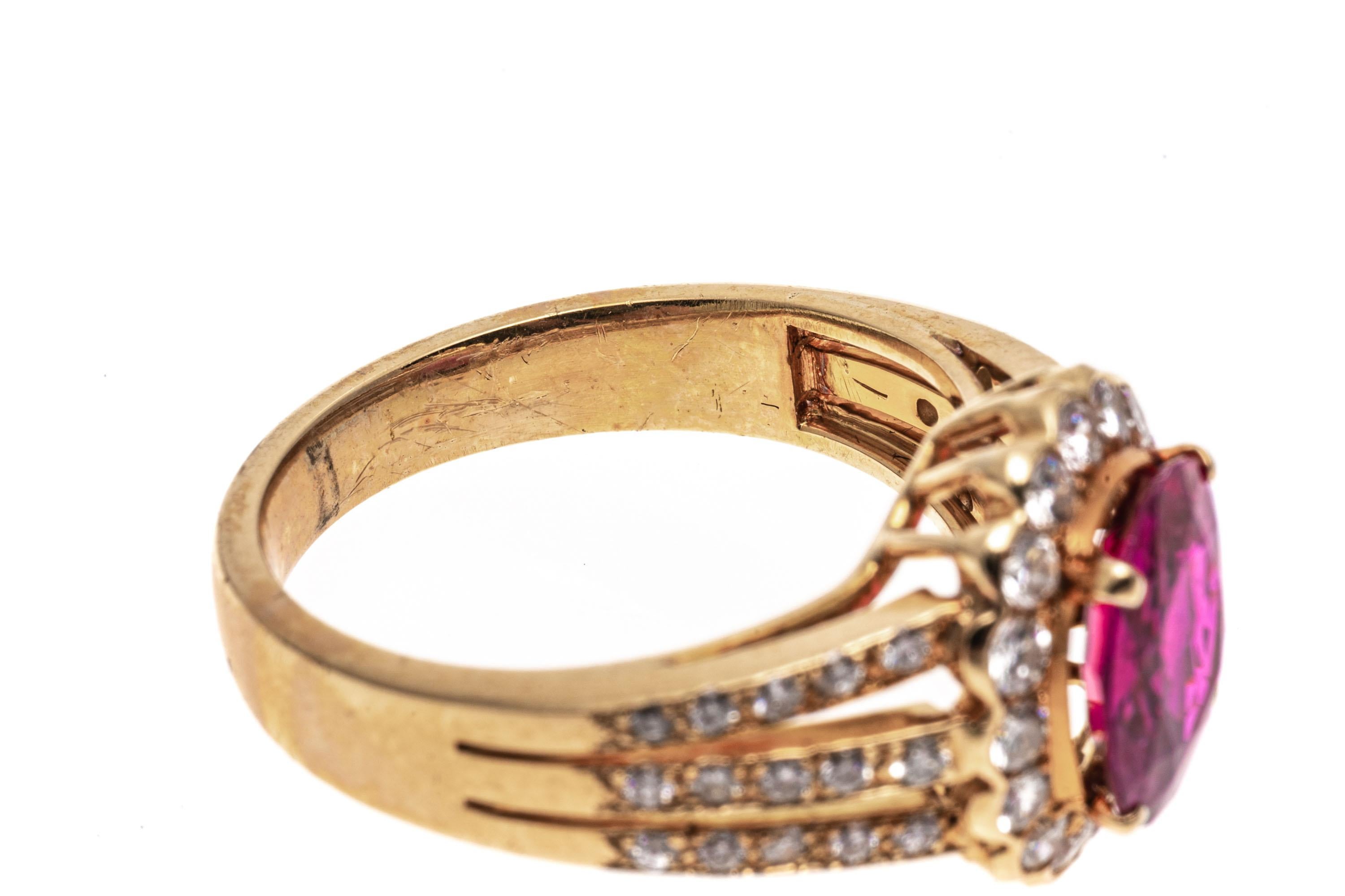 Contemporary 18k Yellow Gold Pink Sapphire and Diamond Cluster Ring, App. 0.47 TCW For Sale