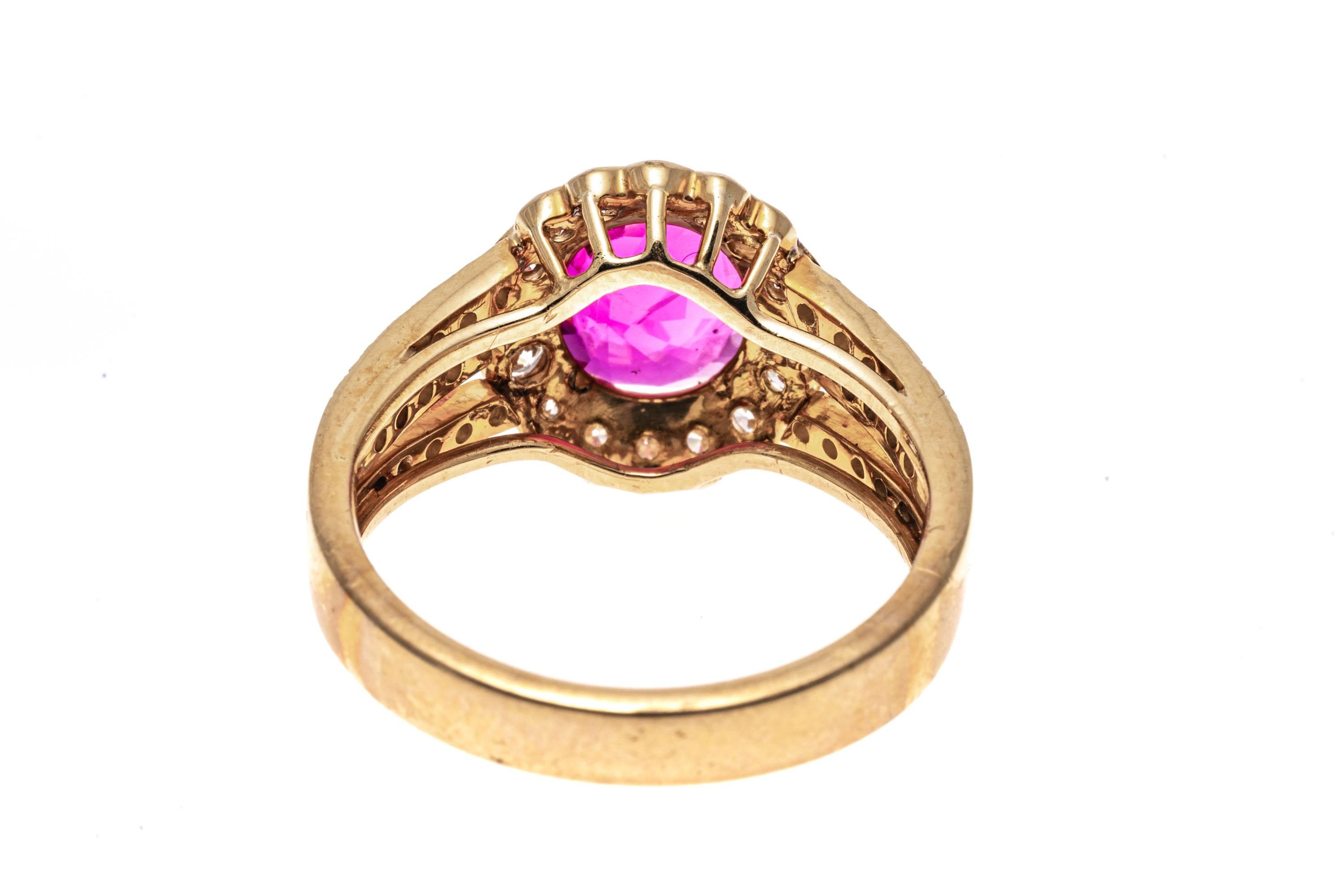 18k Yellow Gold Pink Sapphire and Diamond Cluster Ring, App. 0.47 TCW For Sale 2