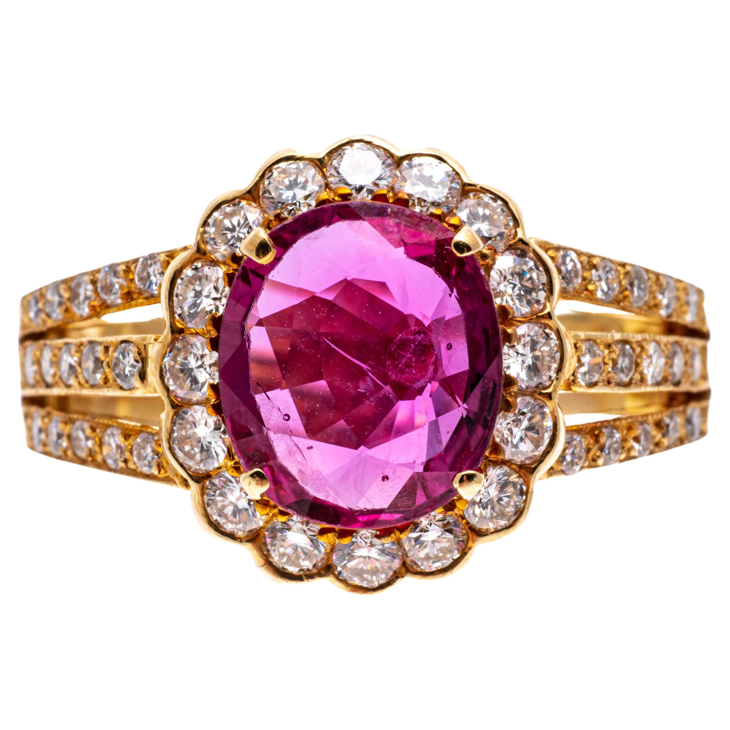 18 Karat Gelbgold Cluster-Ring mit rosa Saphiren und Diamanten, App. 0,47 TCW