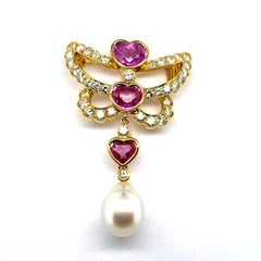 18k Yellow Gold Pink Sapphire Cts 3.89 and Diamond Butterfly Pin