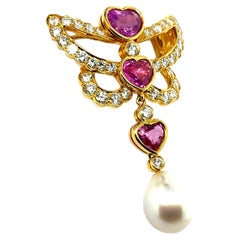 Alfiler Mariposa de Oro Amarillo de 18k Zafiro Rosa Cts 3.89 y Diamante