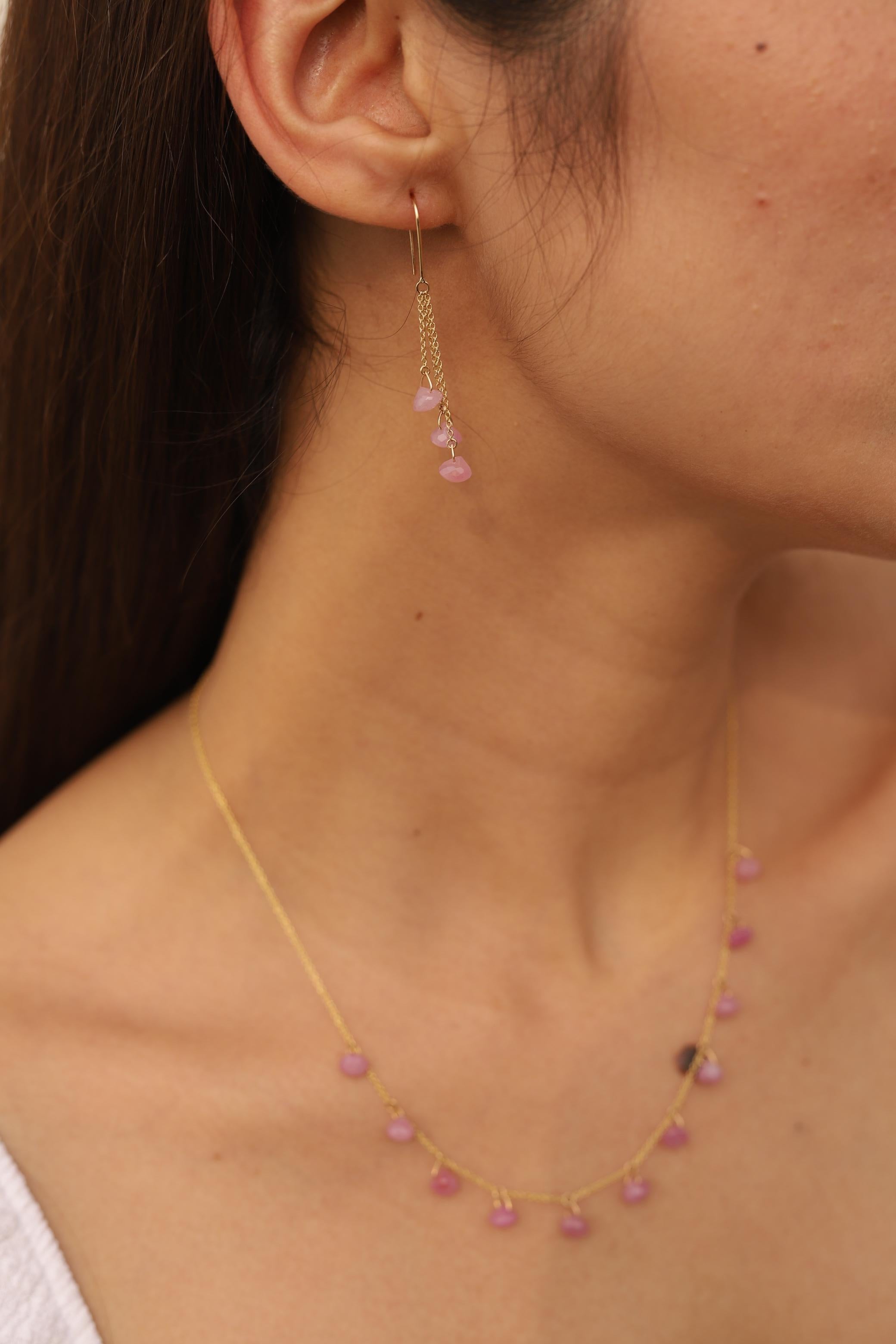 Pink Sapphire Dangle and Drop earrings to make a statement with your look. These earrings create a sparkling, luxurious look featuring drop cut gemstone.
If you love to gravitate towards unique styles, this piece of jewelry is perfect for