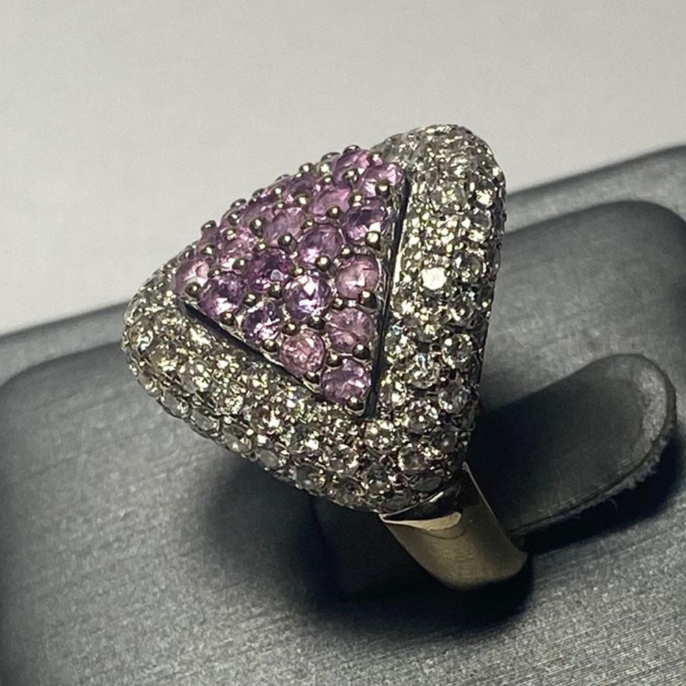 Bague de cocktail en or jaune 18K saphir rose et diamant 12,5g Excellent état - En vente à Laguna Beach, CA