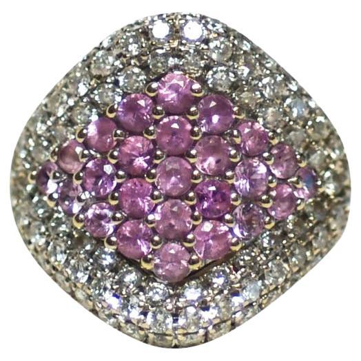 Bague de cocktail en or jaune 18K saphir rose et diamant 12,5g en vente