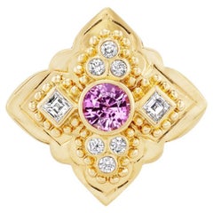 Bague en or jaune 18K, saphir rose et diamant par Paula Crevoshay
