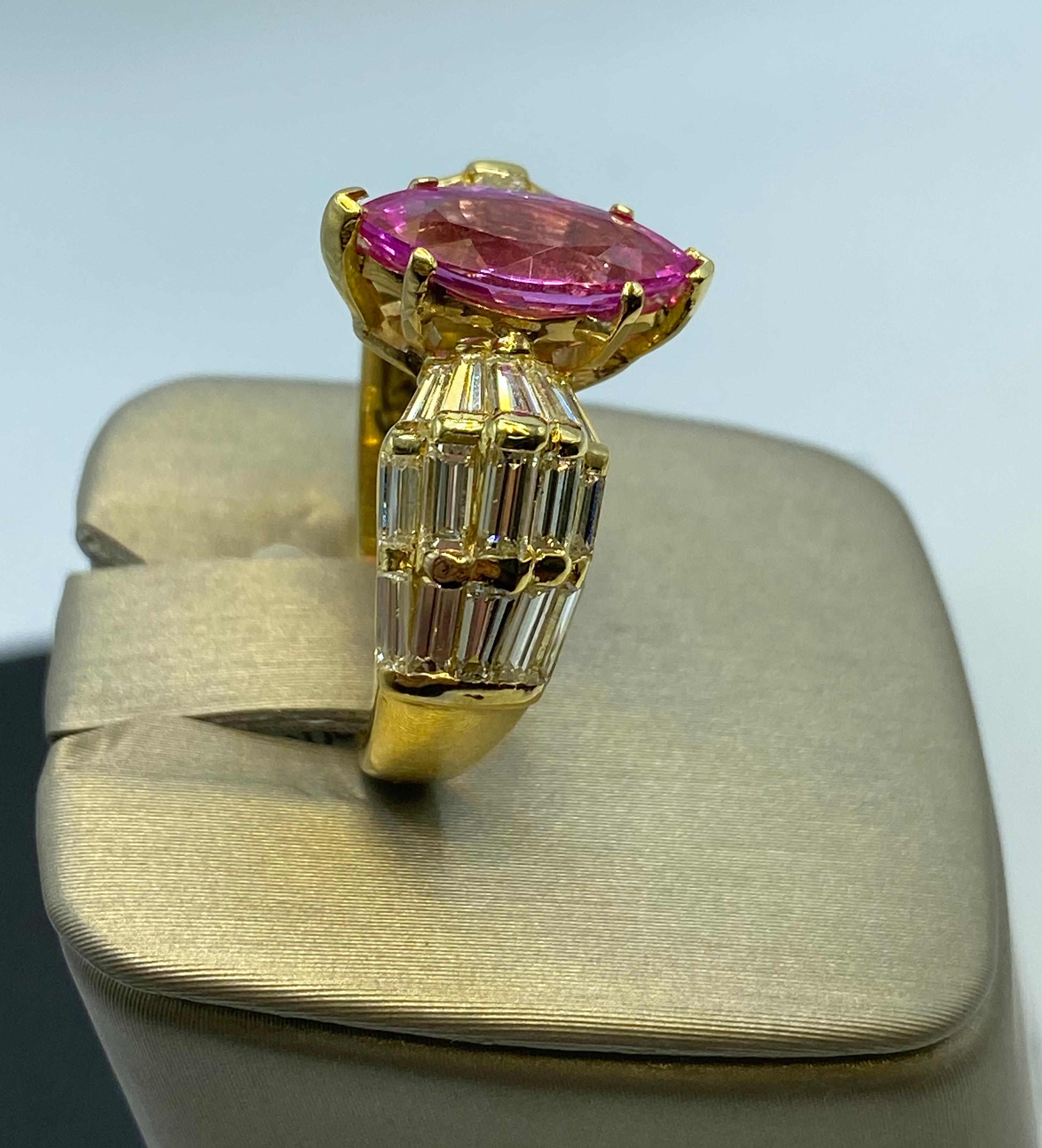 18K Yellow Gold 2.30 CT Pink Sapphire & 1.80 CT Diamond Estate Ring, circa 1960. Sz 7
