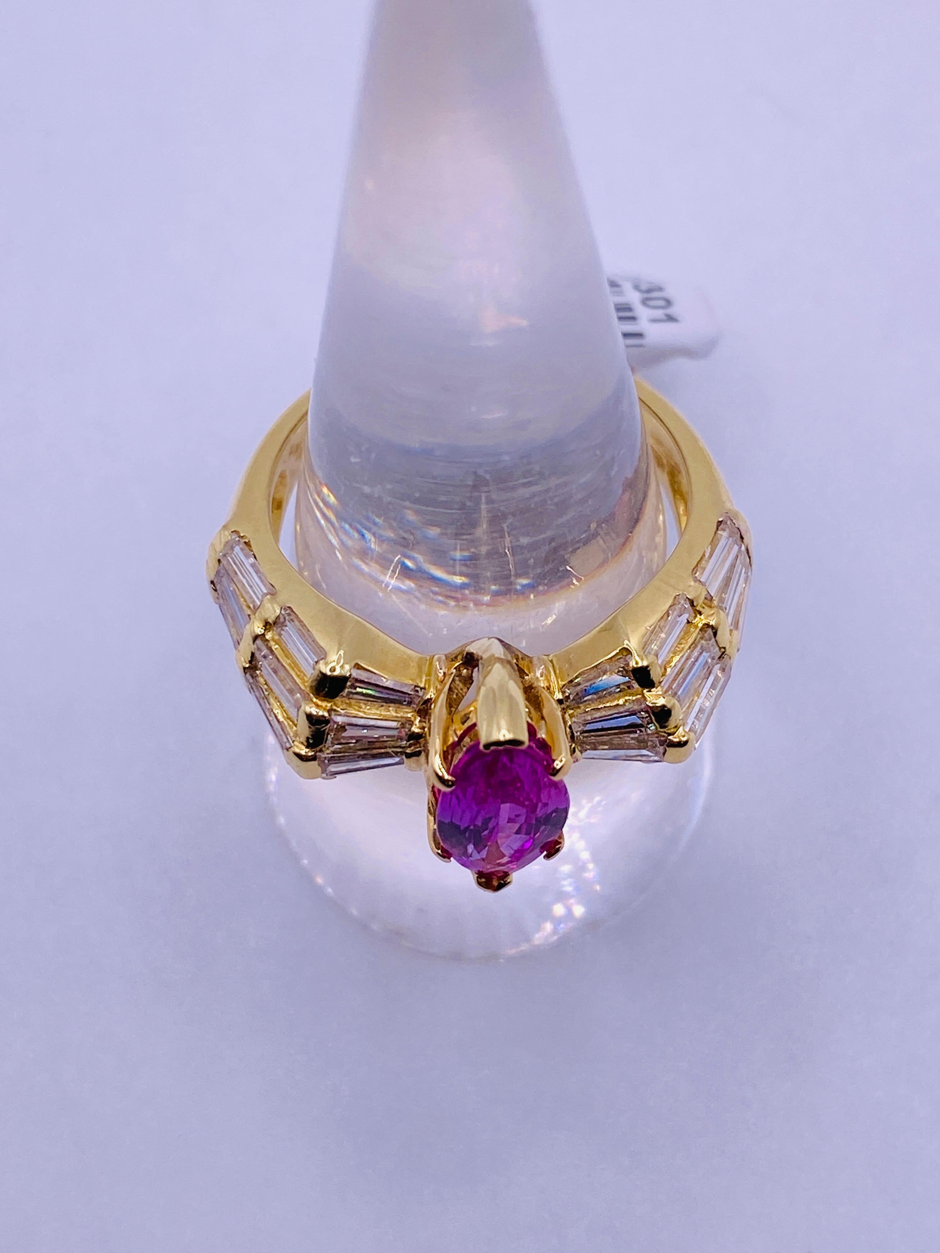 Marquise Cut Estate 2.30 Carat Pink Sapphire & Diamond Yellow Gold Ring