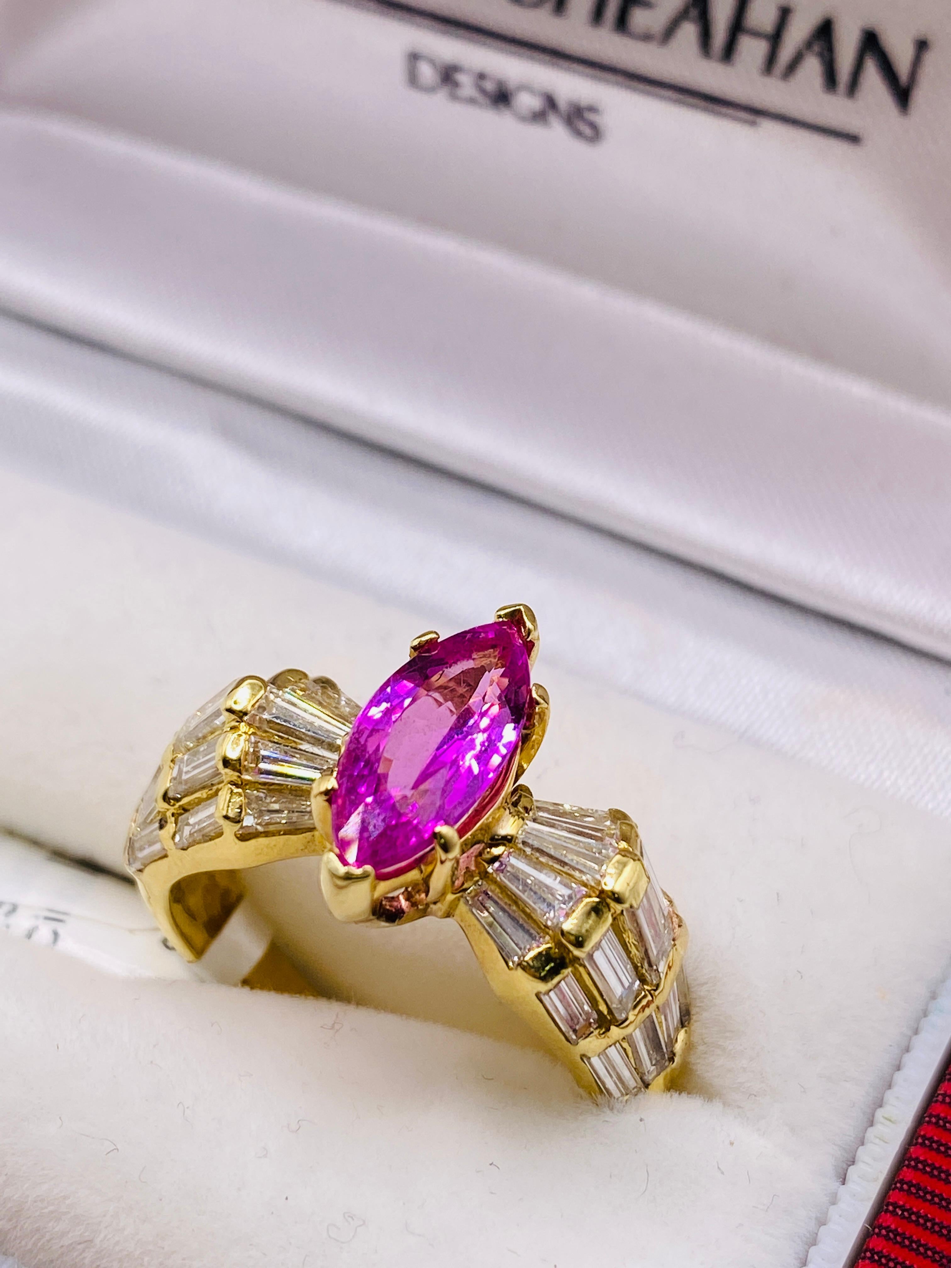 Estate 2.30 Carat Pink Sapphire & Diamond Yellow Gold Ring In Good Condition In DALLAS, TX