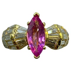 Estate 2.30 Carat Pink Sapphire & Diamond Yellow Gold Ring