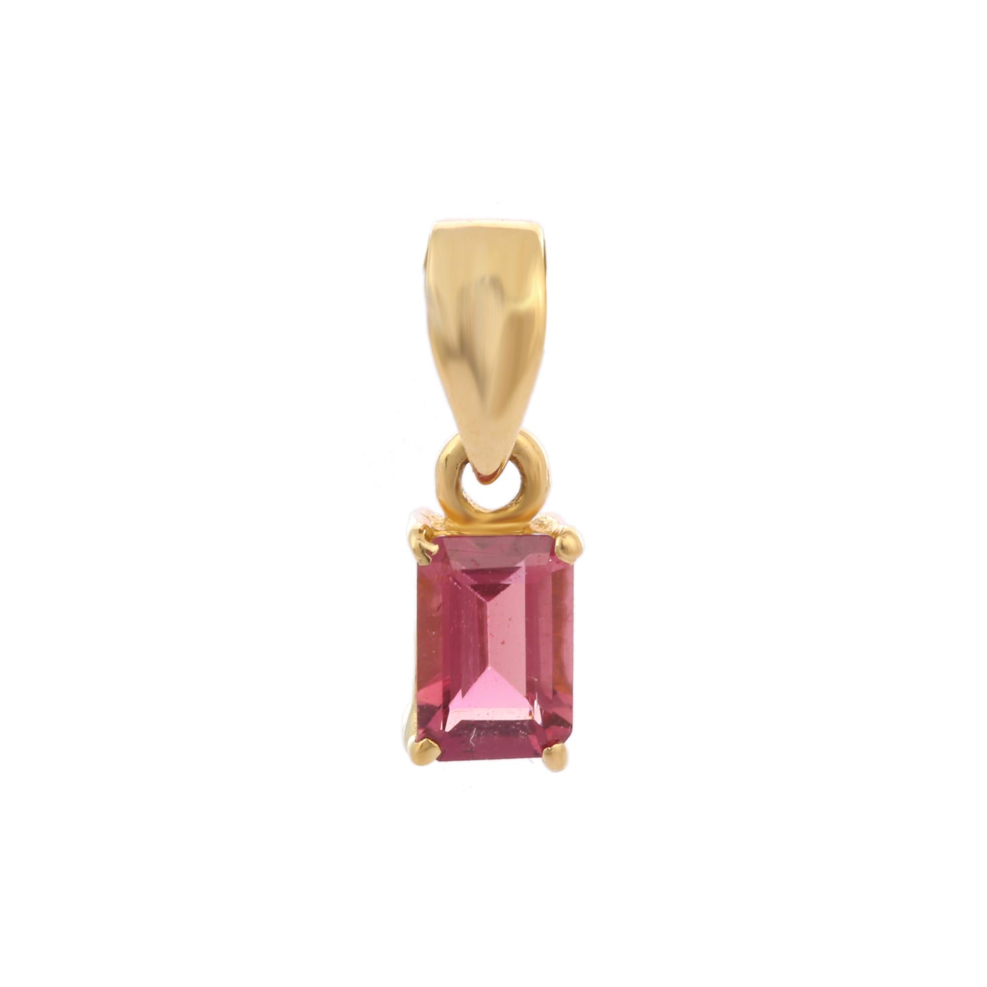 Pink sapphire pendant in 18K Gold. It has a octagon cut sapphire that completes your look with a decent touch. Pendants are used to wear or gifted to represent love and promises. It's an attractive jewelry piece that goes with every basic outfit and