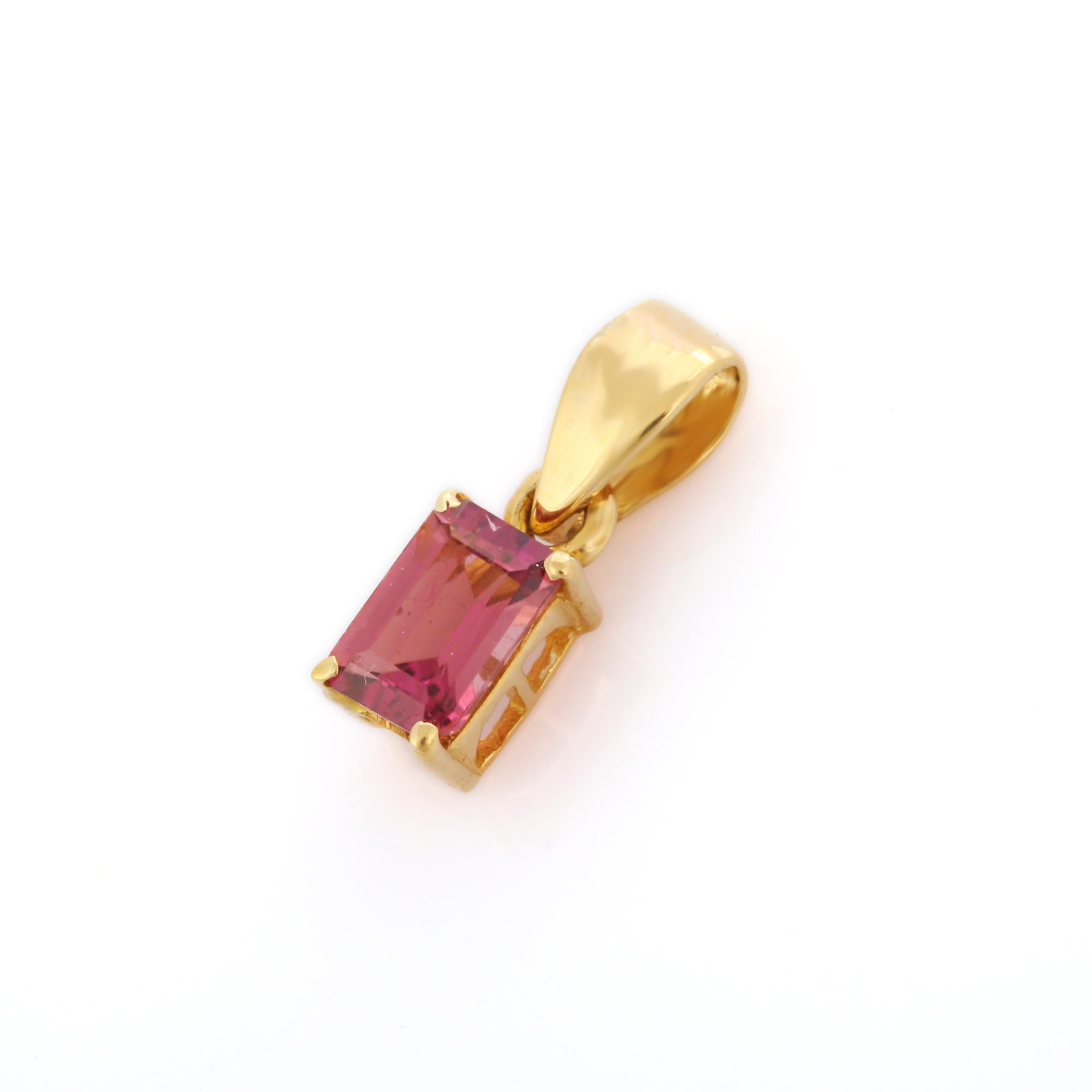 Octagon Cut 18K Yellow Gold Pink Sapphire Everyday Wear Solitaire Pendant