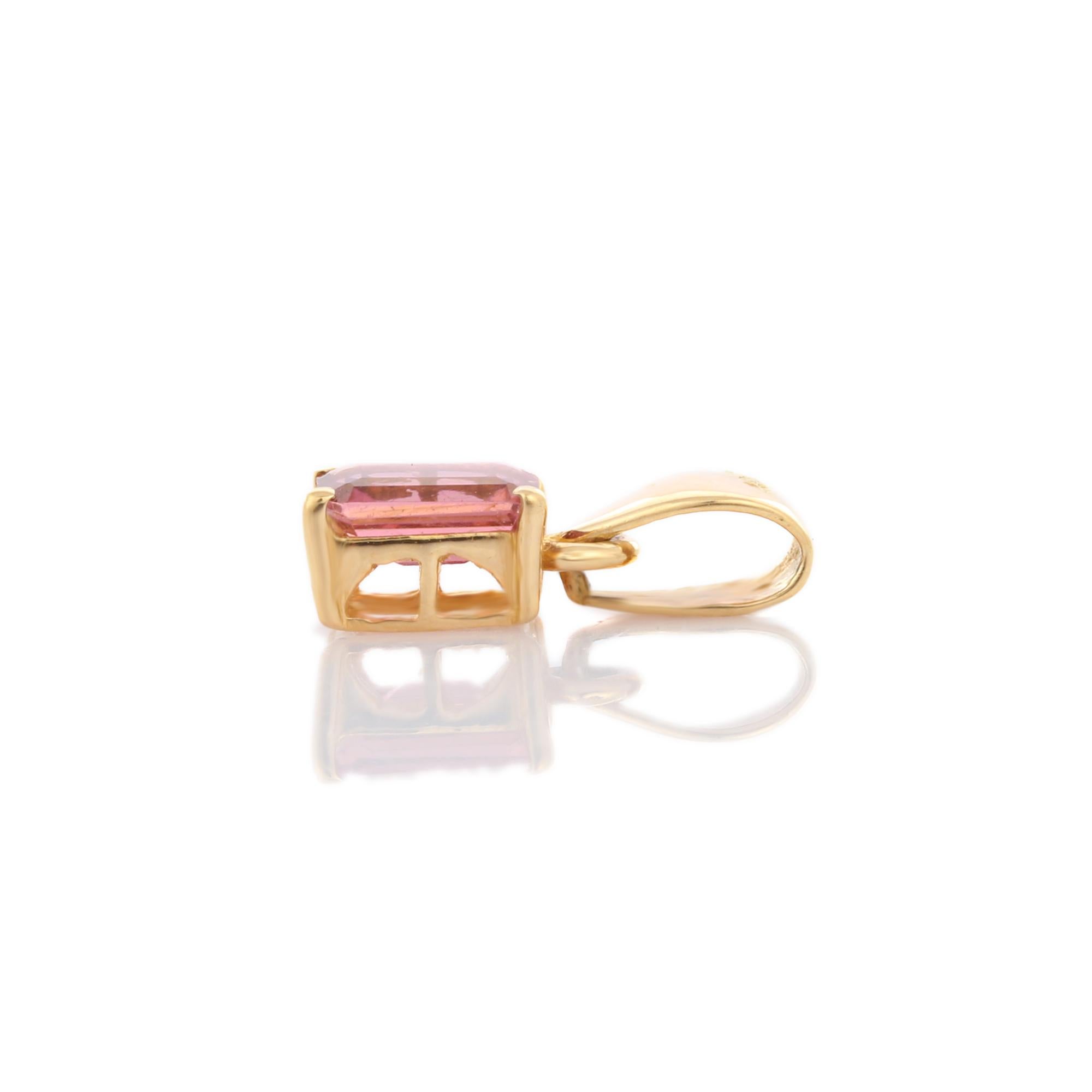 18K Yellow Gold Pink Sapphire Everyday Wear Solitaire Pendant In New Condition In Houston, TX