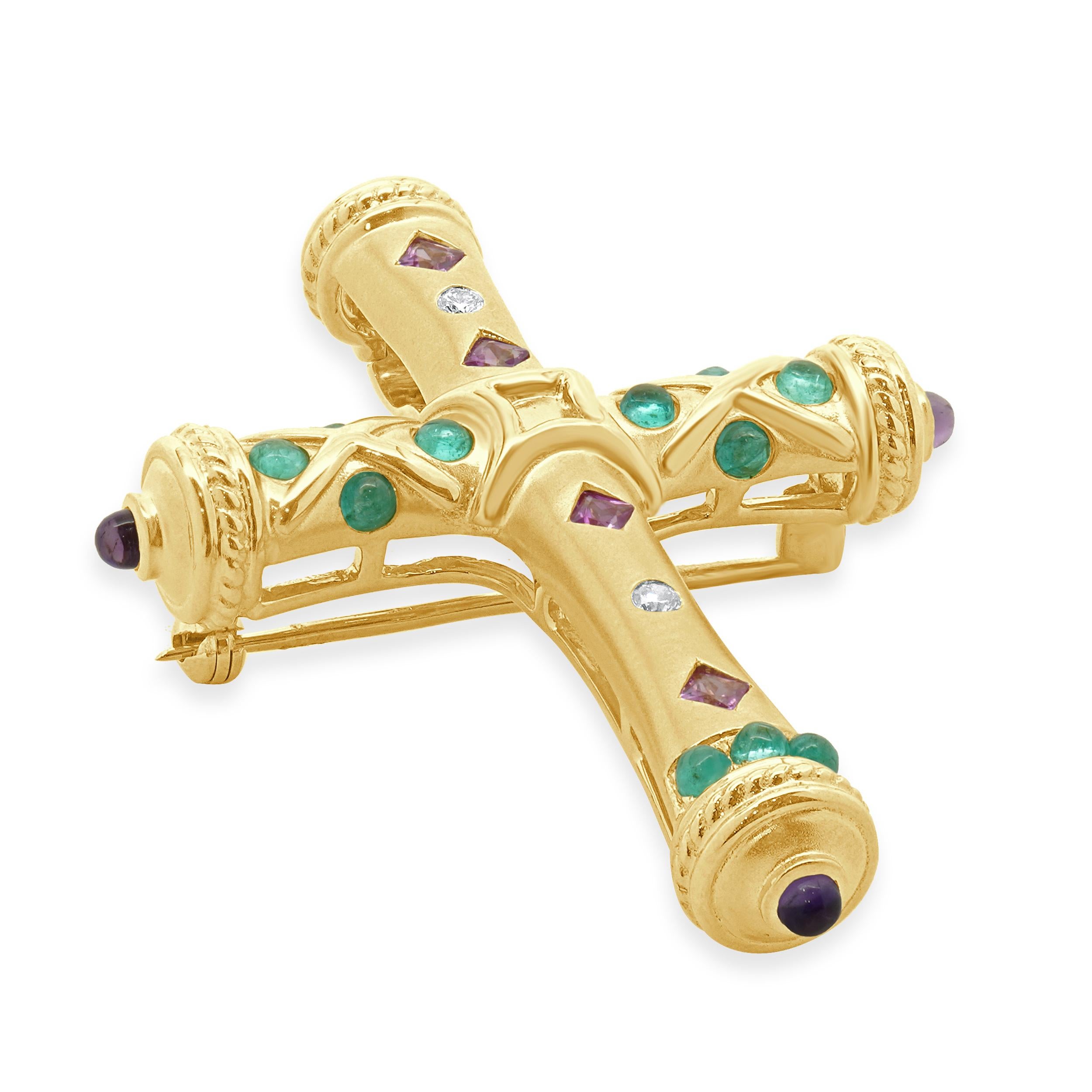 Designer : design personnalisé
Matériau : Or jaune 18K
Diamants : 2 tailles rondes = 0,07cttw
Couleur : G / H
Clarté : VS1
Saphir rose : 4 tailles princesse = 0,35cttw
Tourmaline Paraiba : 11 cabochons = 0,63cttw
Améthyste : 4 cabochons taillés =