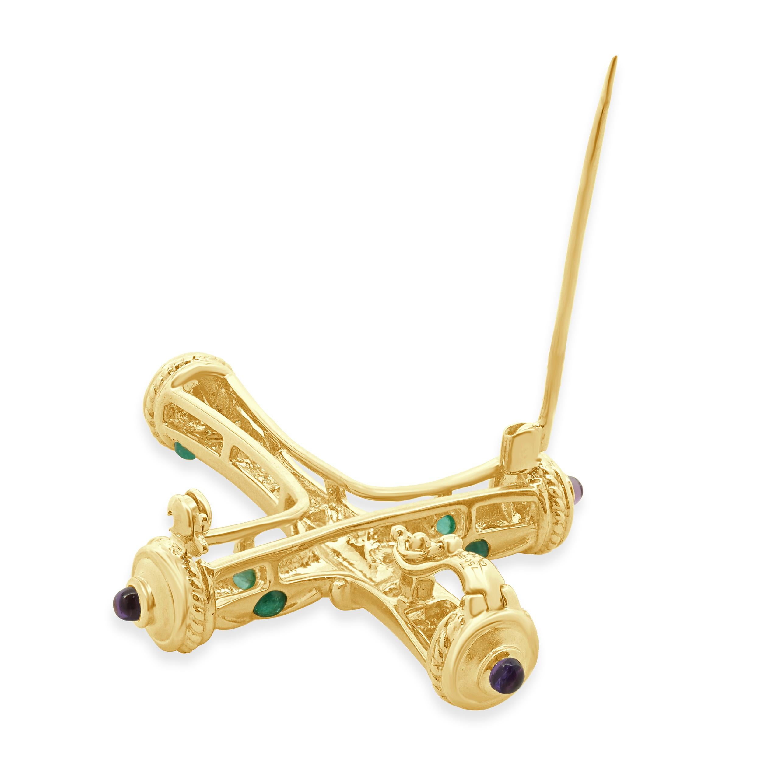 Croix en or jaune 18k saphir rose, tourmaline Paraiba, diamant et améthyste P Excellent état - En vente à Scottsdale, AZ