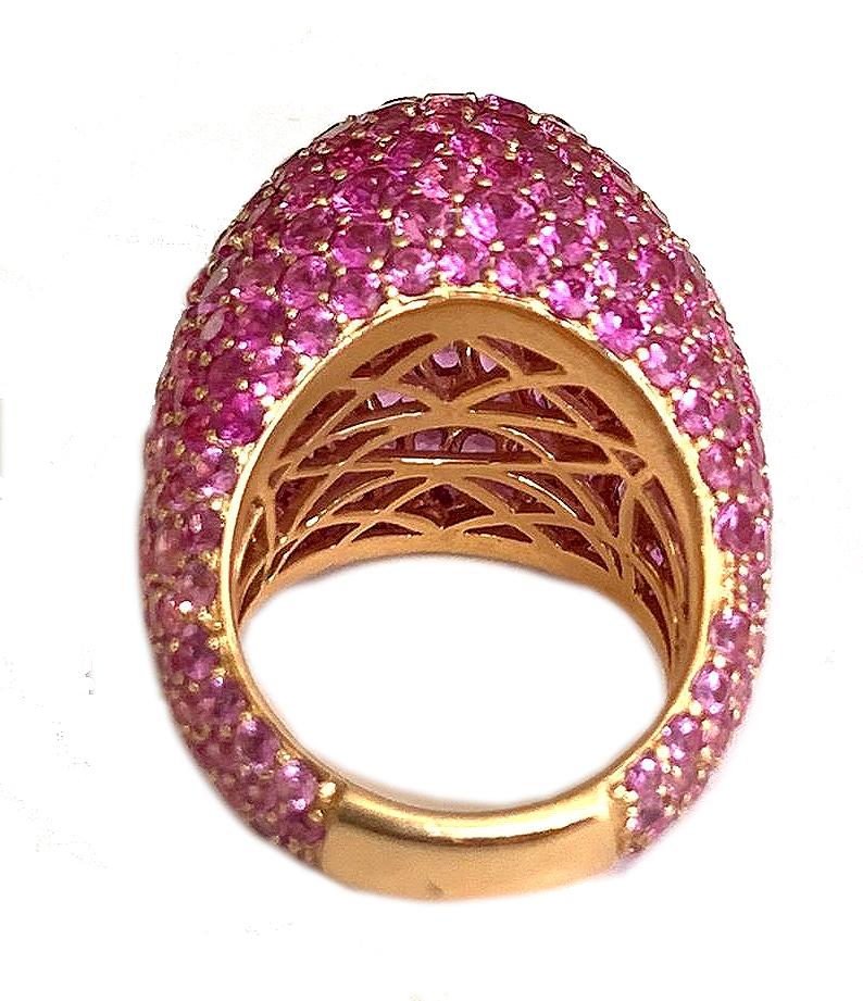 Bague dôme en or jaune 18 carats avec saphir rose Neuf - En vente à West Palm Beach, FL