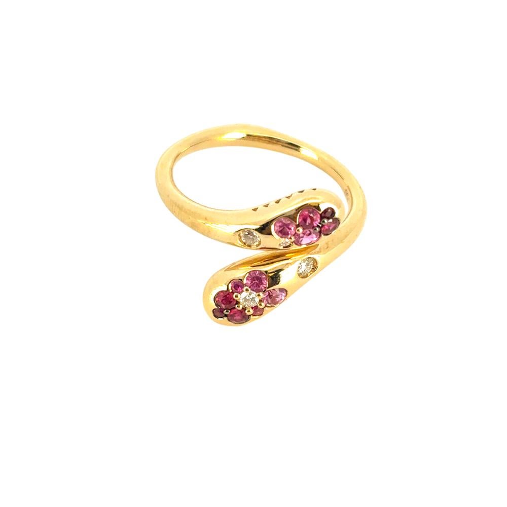 Bague serpent en or jaune 18 carats, saphir rose, rubis et diamant en vente 6