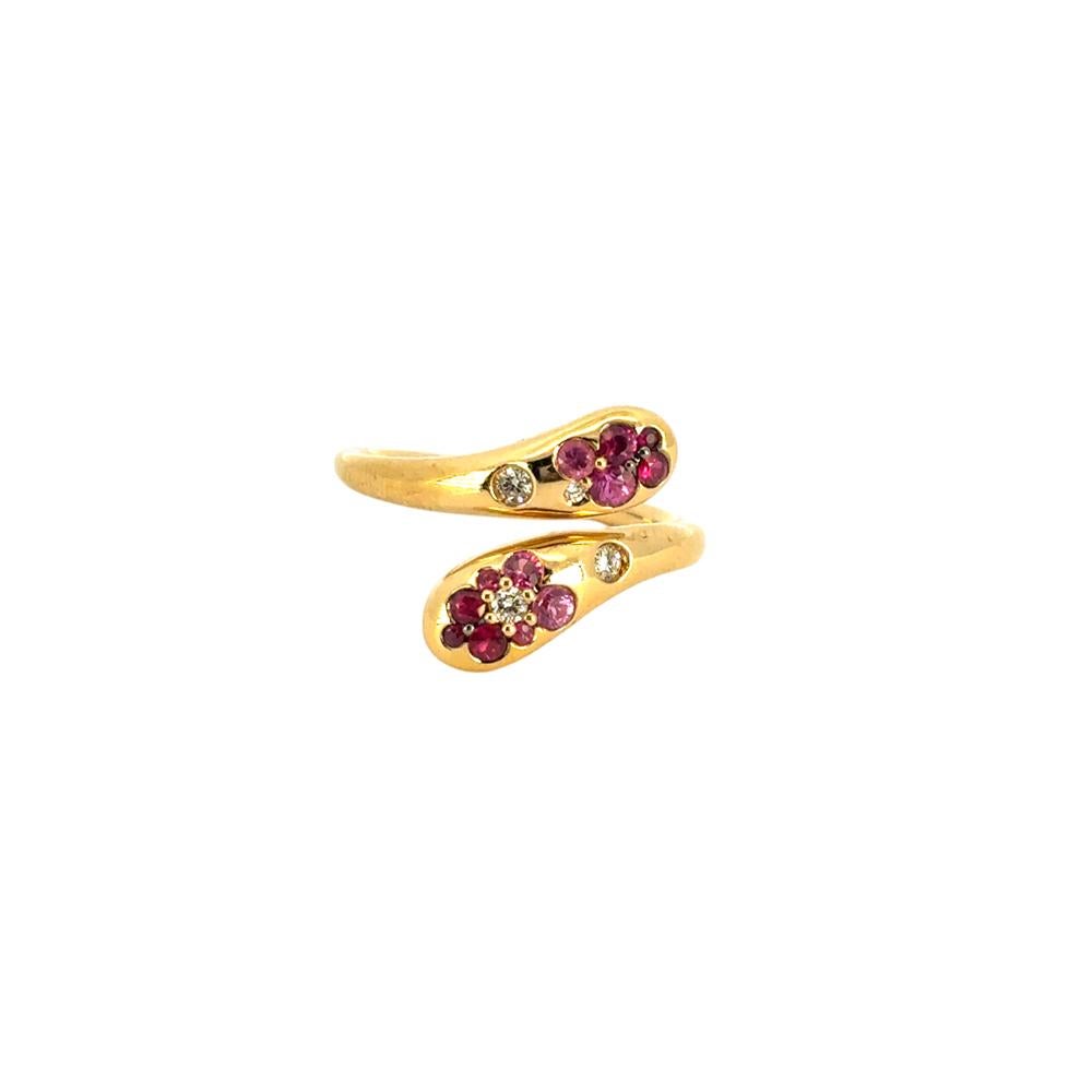 Bague serpent en or jaune 18 carats, saphir rose, rubis et diamant en vente 7