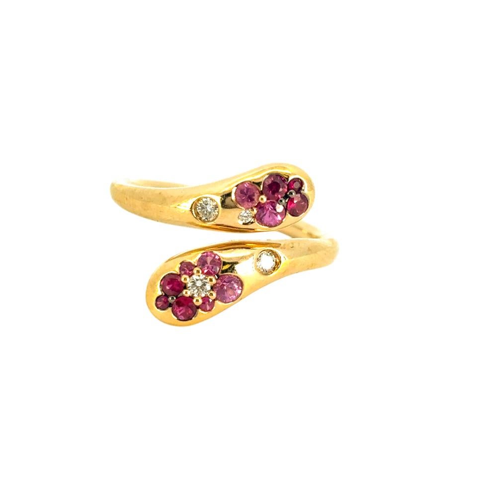 Moderne Bague serpent en or jaune 18 carats, saphir rose, rubis et diamant en vente