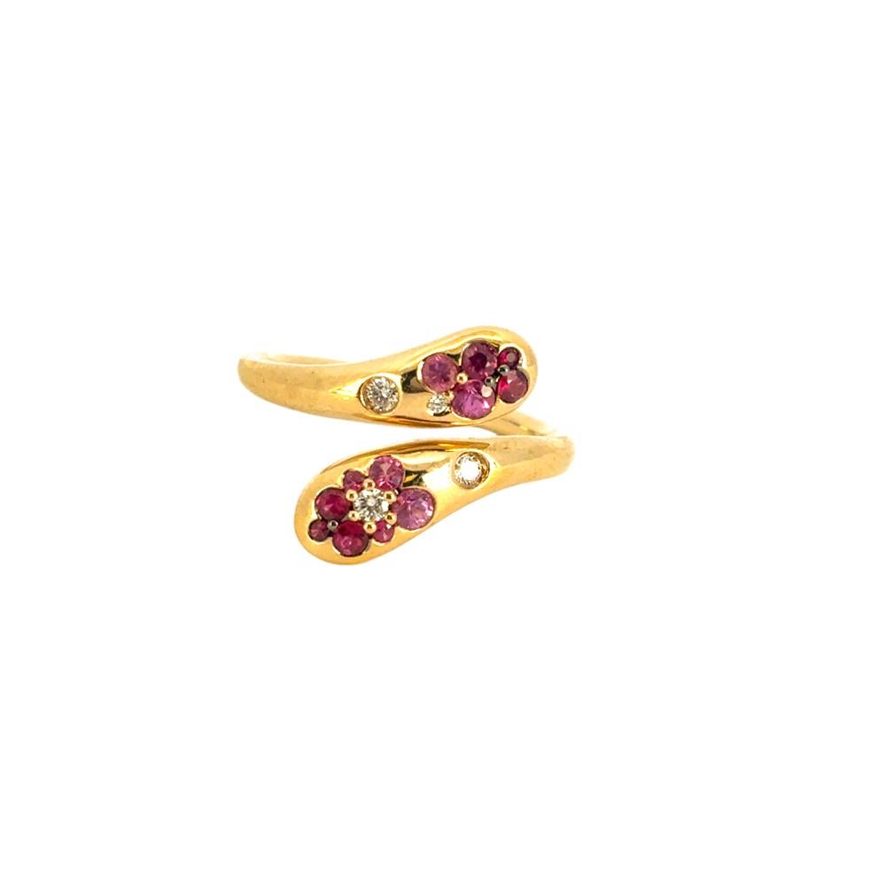 Taille ronde Bague serpent en or jaune 18 carats, saphir rose, rubis et diamant en vente