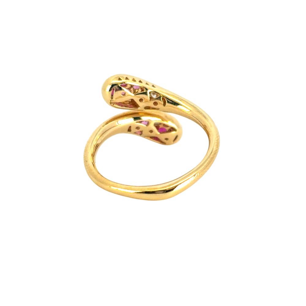 Bague serpent en or jaune 18 carats, saphir rose, rubis et diamant en vente 2