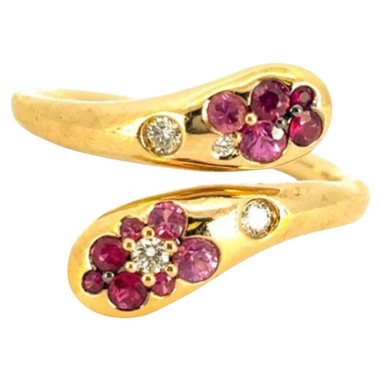 18k Yellow Gold Pink Sapphire Ruby Diamond Snake Ring