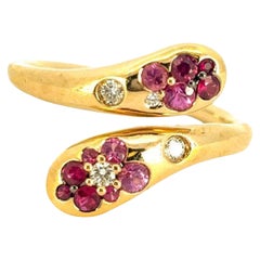 18k Yellow Gold Pink Sapphire Ruby Diamond Snake Ring