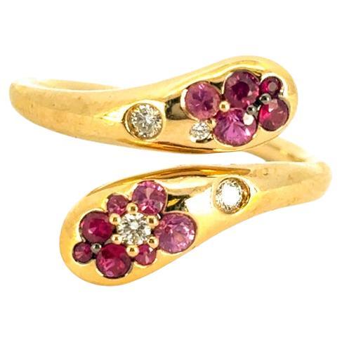 18k Yellow Gold Pink Sapphire Ruby Diamond Snake Ring