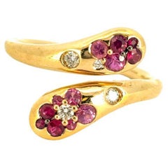 18k Yellow Gold Pink Sapphire Ruby Diamond Snake Ring