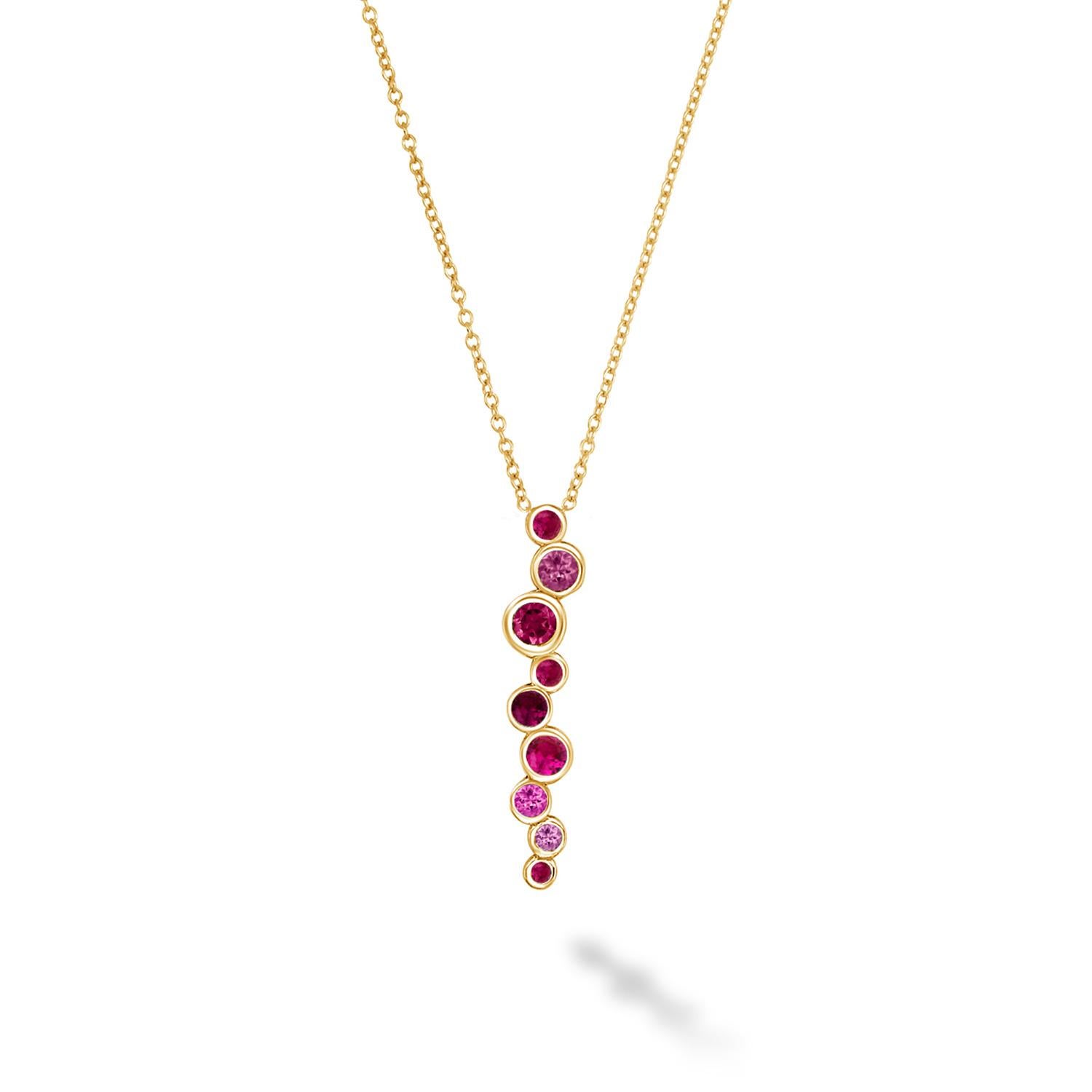 Pendentif longue cascade en or jaune 18k saphir rose et rubis Pour femmes en vente