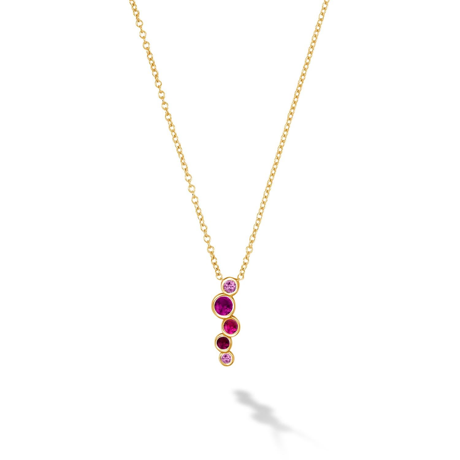 Colgante Cascada Pequeño Zafiro Rosa y Rubí en Oro Amarillo de 18k en venta 1