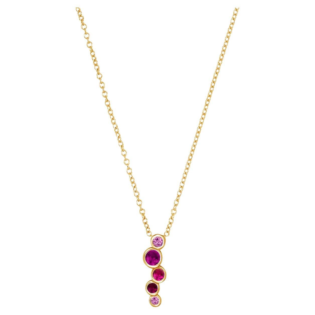 Colgante Cascada Pequeño Zafiro Rosa y Rubí en Oro Amarillo de 18k en venta