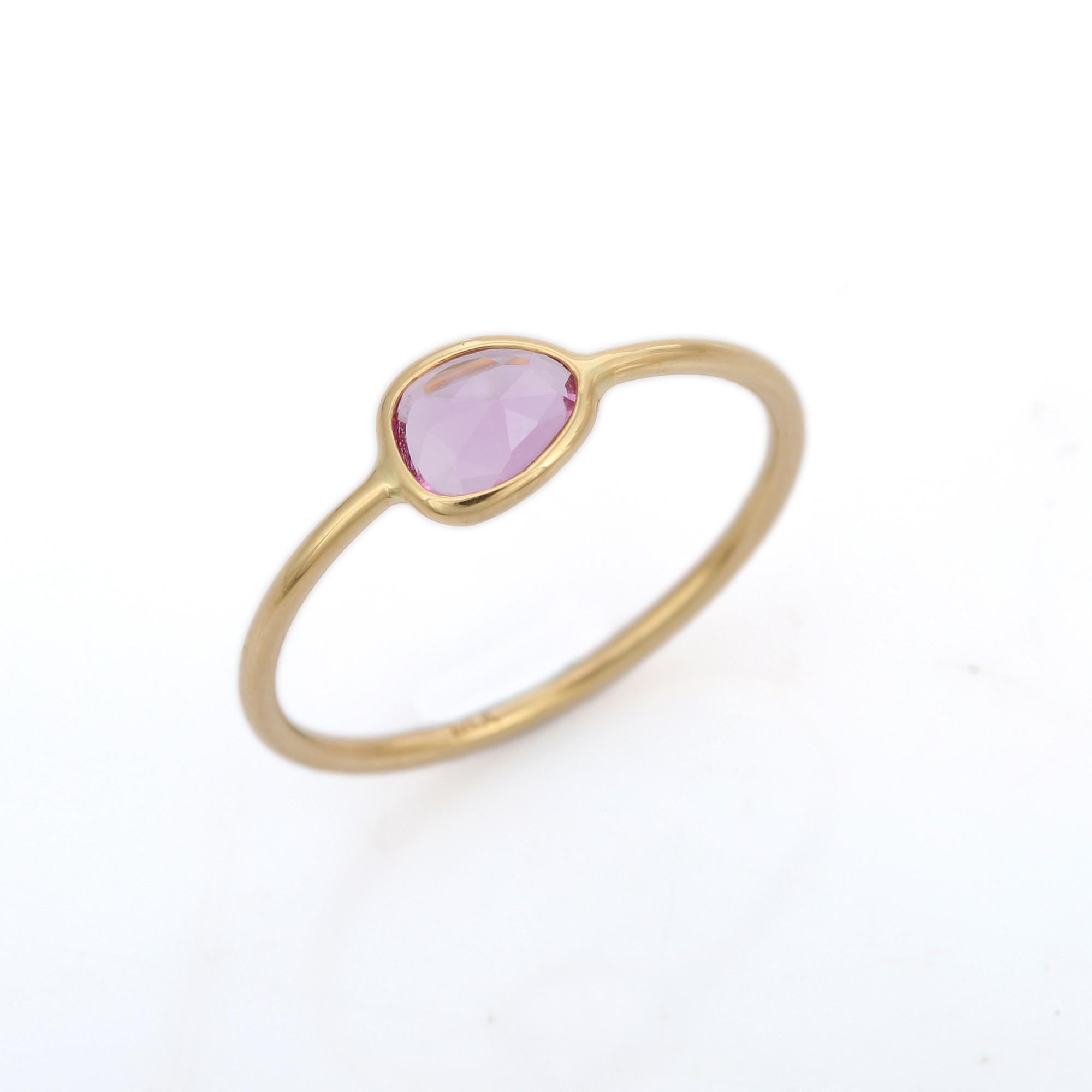 For Sale:  18k Yellow Gold Pink Sapphire Solitaire Ring  4